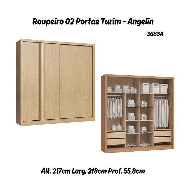 Roupeiro 02 Portas de Correr Turim - 3683A - Angelin - Móveis Castro