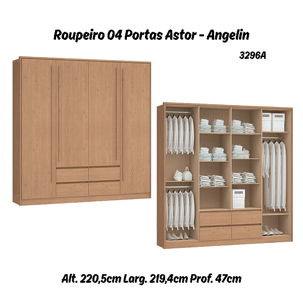 Roupeiro 04 Portas Astor - 3296A - Angelin - Móveis Castro