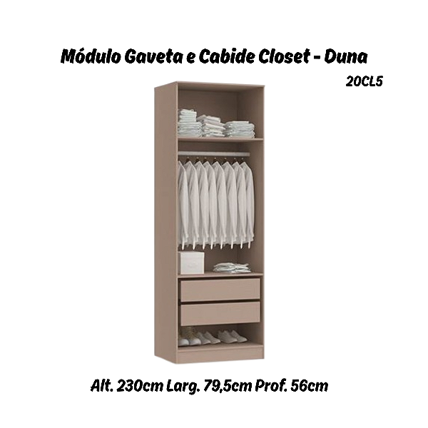 Módulo Gavetas + Cabideiro Linha Closet - 20CL5 - Duna - Móveis Castro