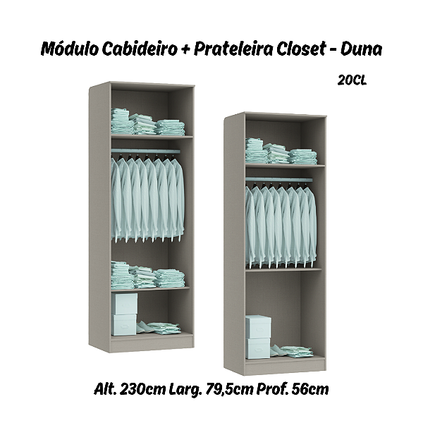 Módulo Cabideiro e Prateleiras Linha Closet - 20CL - Duna - Móveis Castro