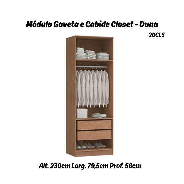 Módulo Gavetas + Cabideiro Linha Closet - 20CL5 - Macadâmia - Móveis Castro