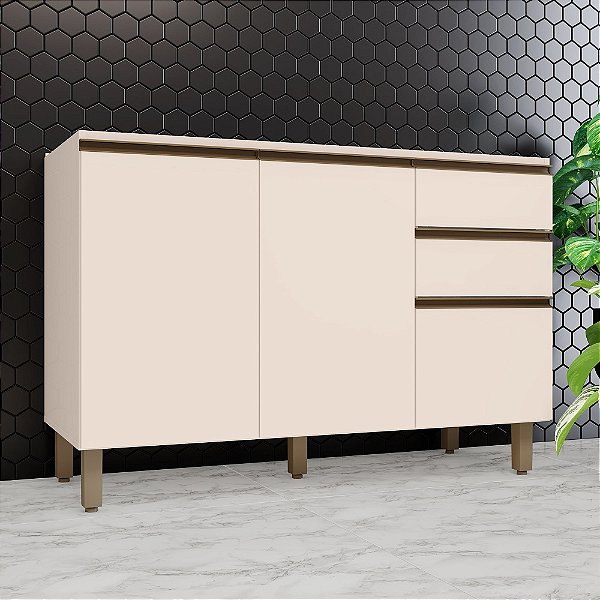 Balcão 03 Portas 02 Gavetas 120cm - C66-139 - Off White - Linha Connect - Móveis Henn