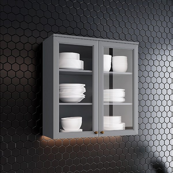 Aéreo 02 Portas com Vidro 80cm - C366-131 - Cinza - Linha Americana - Móveis Henn