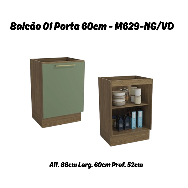 Balcão 01 Porta 60cm - Ref. M629 - Nogueira/Verde - Linha Botanic - Kappesberg