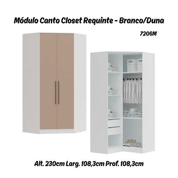 Modulo Canto Closet 02 Portas Requinte - 7206M - Branco/Duna - Móveis Castro