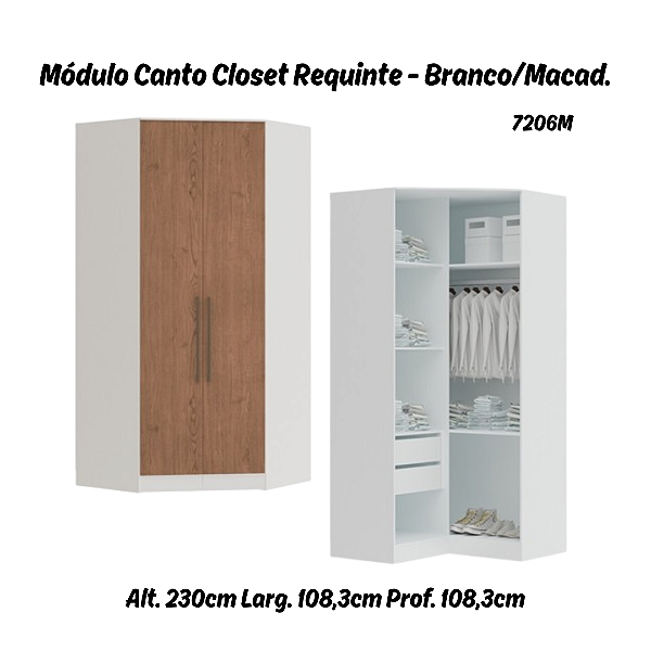 Modulo Canto Closet 02 Portas Requinte - 7206M - Branco/Macadamia - Móveis Castro
