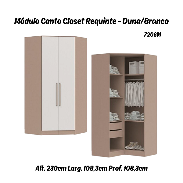 Modulo Canto Closet 02 Portas Requinte - 7206M - Duna/Branco - Móveis Castro