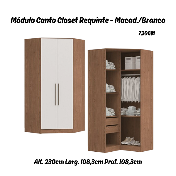 Modulo Canto Closet 02 Portas Requinte - 7206M - Macadamia/Branco - Móveis Castro