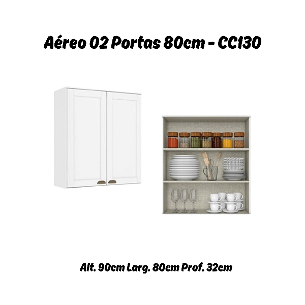 Aéreo 02 Portas 80cm 100% MDF - Ref. CC130 - Branco - Linha Classy - Thb Móveis