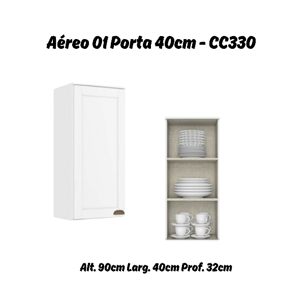 Aéreo 01 Porta 40cm 100% MDF - Ref. CC330 - Branco - Linha Classy - Thb Moveis