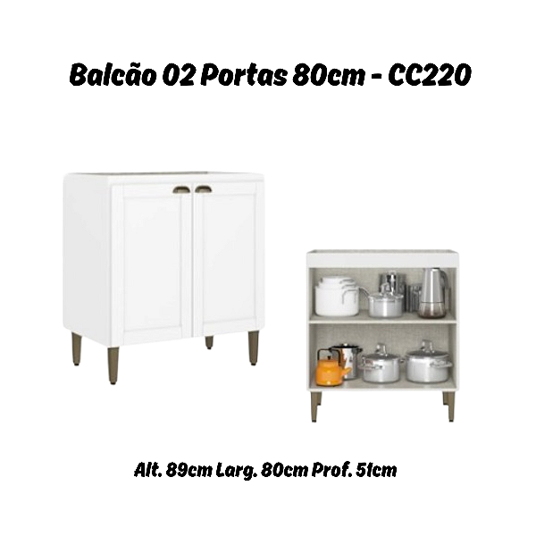 Balcão 02 Portas 80cm 100% MDF - CC220 - Branco - Linha Classy - Thb Moveis