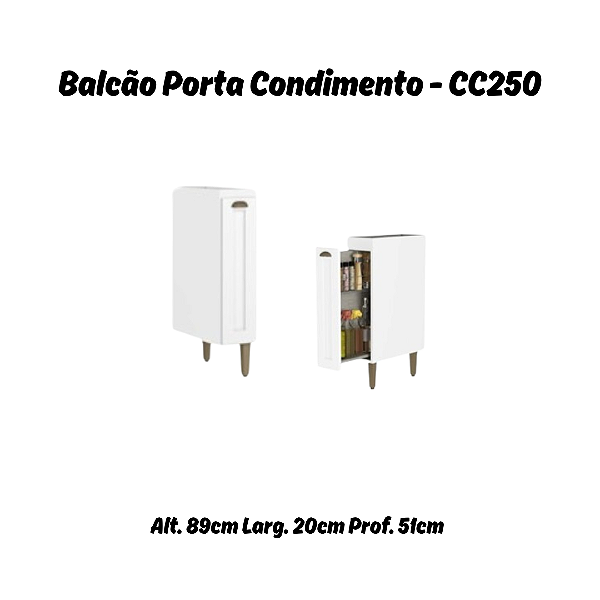Balcão Porta Condimento 20cm 100% MDF - Ref. CC250 - Branco - Linha Classy - Thb Moveis