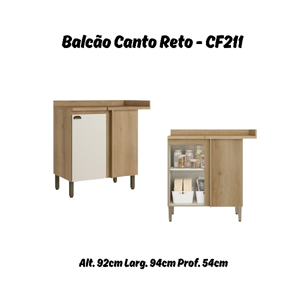 Balcão 01 Porta Canto Reto - Ref. CF211 - Capuccino/Off White - Linha Finesse - Thb Móveis