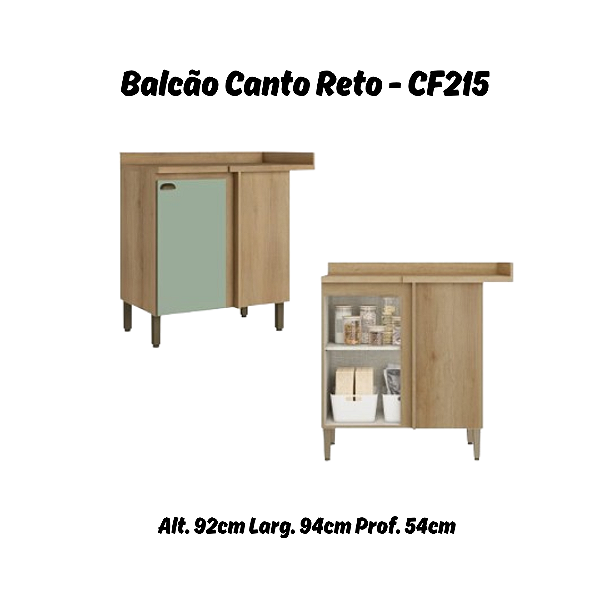 Balcão 01 Porta Canto Reto - Ref. CF215 - Capuccino/Menta - Linha Finesse - Thb Móveis