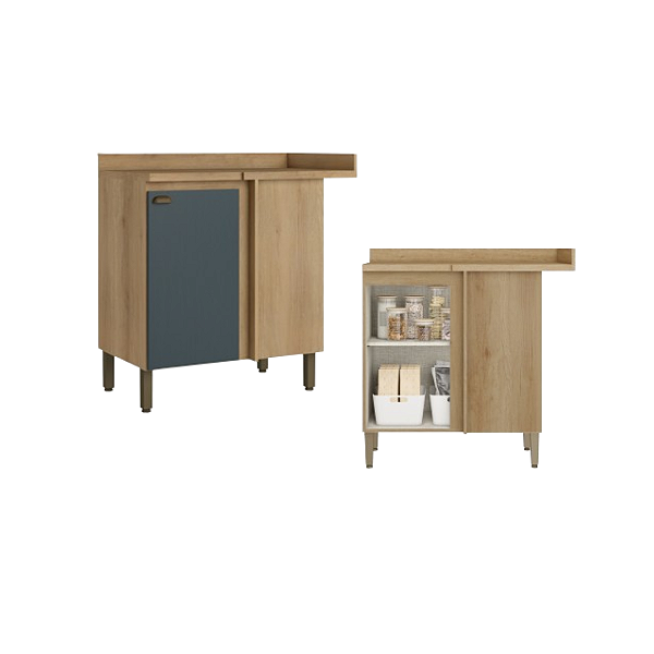 Balcão 01 Porta Canto Reto - CF217 - Capuccino/Azul - Linha Finesse - Thb Móveis