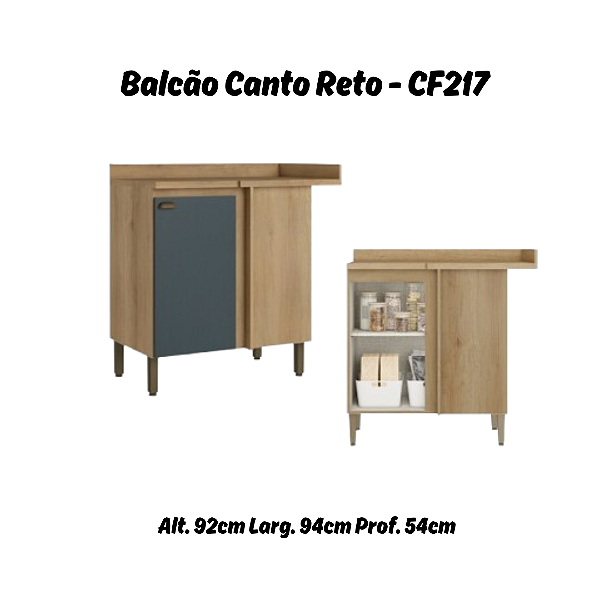 Balcão 01 Porta Canto Reto - Ref. CF217 - Capuccino/Azul - Linha Finesse - Thb Móveis