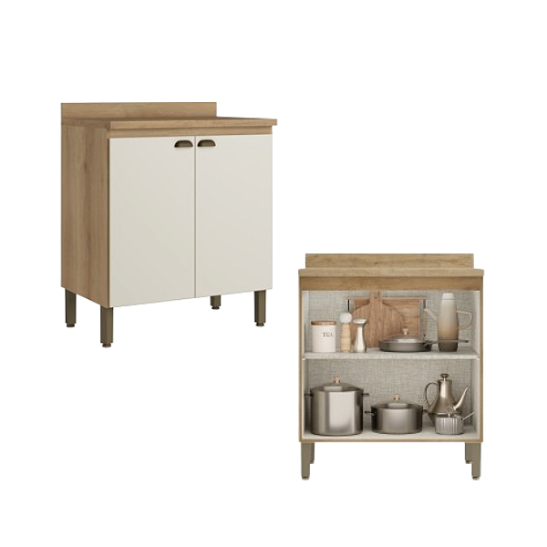 Balcão 02 Portas 80cm - CF221 - Capuccino/Off White - Linha Finesse - Thb Moveis