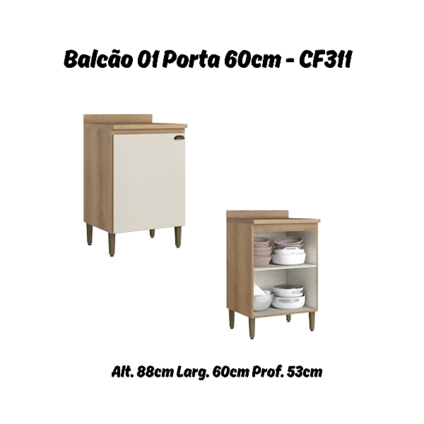Balcão 01 Porta 60cm - Ref. CF311 - Capuccino/Off White - Linha Finesse - Thb Moveis
