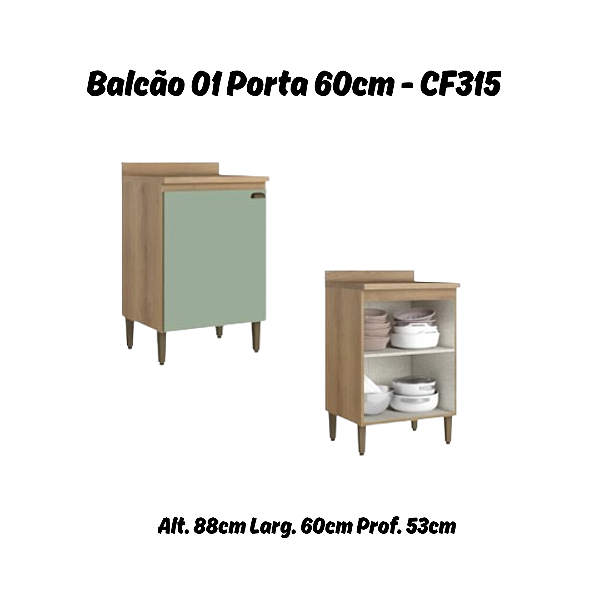 Balcão 01 Porta 60cm - Ref. CF315 - Capuccino/Menta - Linha Finesse - Thb Moveis