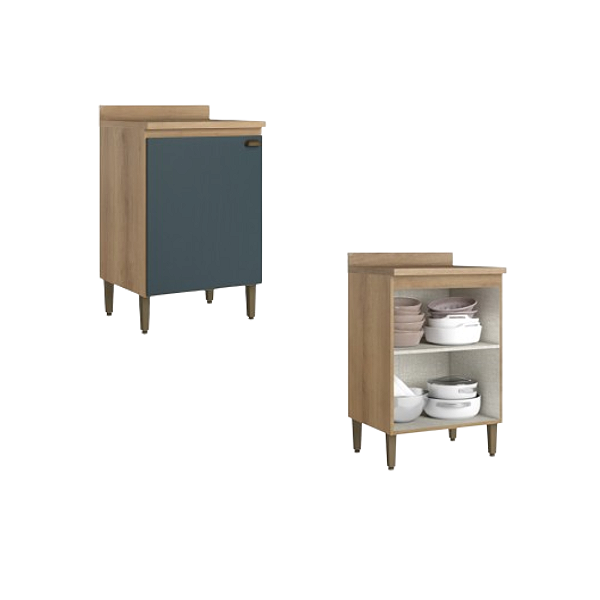 Balcão 01 Porta 60cm - CF317 - Capuccino/Azul - Linha Finesse - Thb Moveis