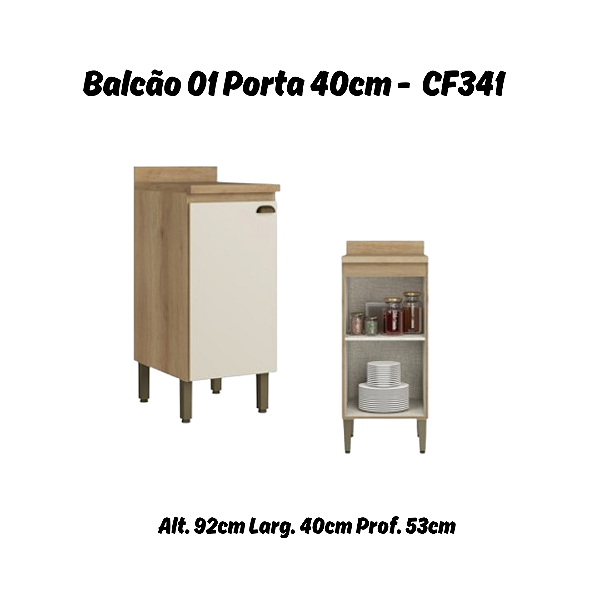 Balcão 01 Porta 40cm - Ref. CF341 - Capuccino/Off White - Linha Finesse - Thb Moveis