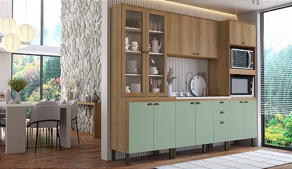 Cozinha Modulada 04 Pçs - Capuccino/ Menta - Linha Finesse - Thb Móveis