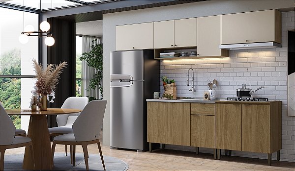 Cozinha Modulada 05 Pçs - Naturale/Off White - Linha Magnólia - Thb Móveis