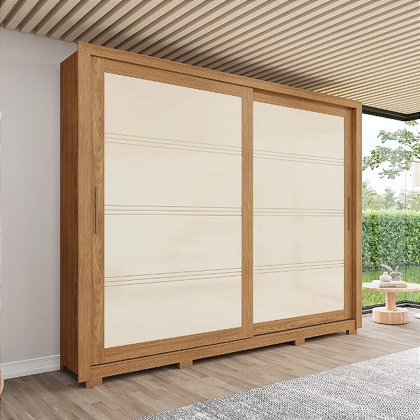 Roupeiro 02 Portas Deslizante Medelin - D326-127 - Nature/Off White - Móveis Henn