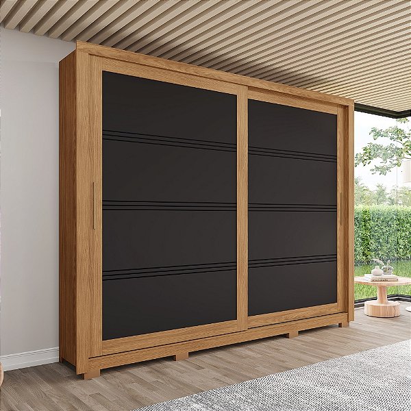 Roupeiro 02 Portas Deslizante Medelin - D326-215 - Nature/Preto - Móveis Henn