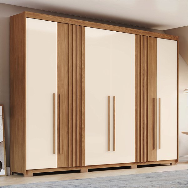 Roupeiro 06 Portas Norton - D325-127 - Nature/Off White - Moveis Henn