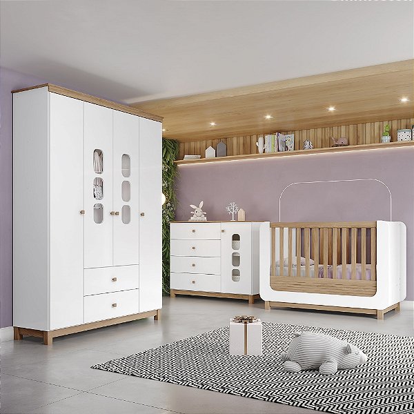 Conjunto Infantil Aconchego - Branco/Jequitibá - Móveis Henn