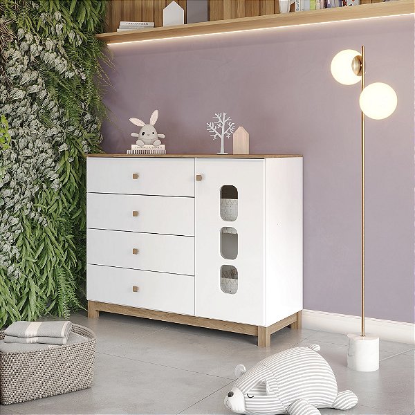 Cômoda Aconchego - I724-190 - Branco/Jequitibá - Moveis Henn