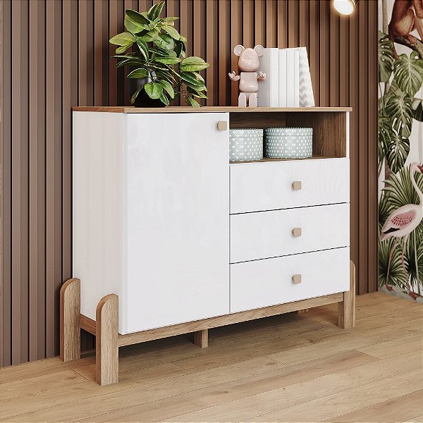 Cômoda Ternura - I725-190 - Branco/Jequitibá - Moveis Henn