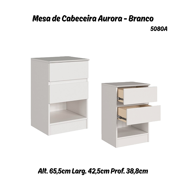 Mesa de Cabeceira Aurora - 5080A - Branco - Móveis Castro