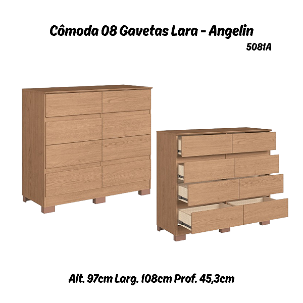 Comoda Lara 08 Gavetas - 5081A - Angelin - Moveis Castro