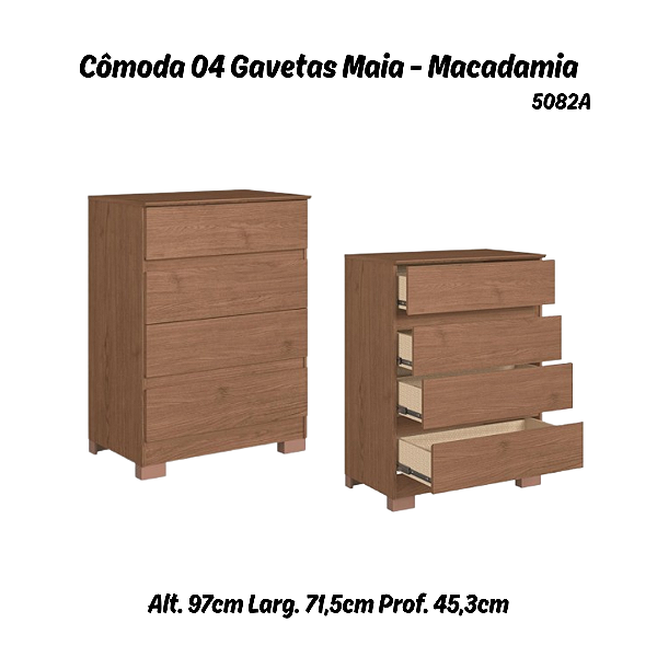 Comoda Maia 04 gavetas - 5082A - Macadamia - Moveis Castro