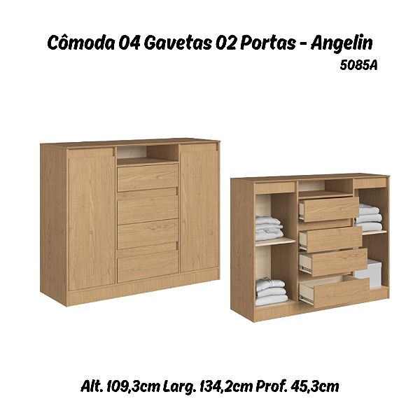 Comoda Alba 04 gavetas 02 Portas - 5085A - Angelin - Moveis Castro