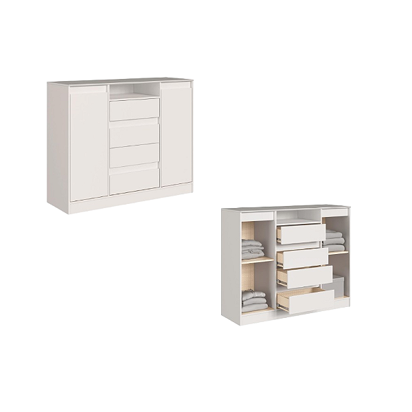 Comoda 04 gavetas 02 Portas Alba - 5085A - Branco - Moveis Castro