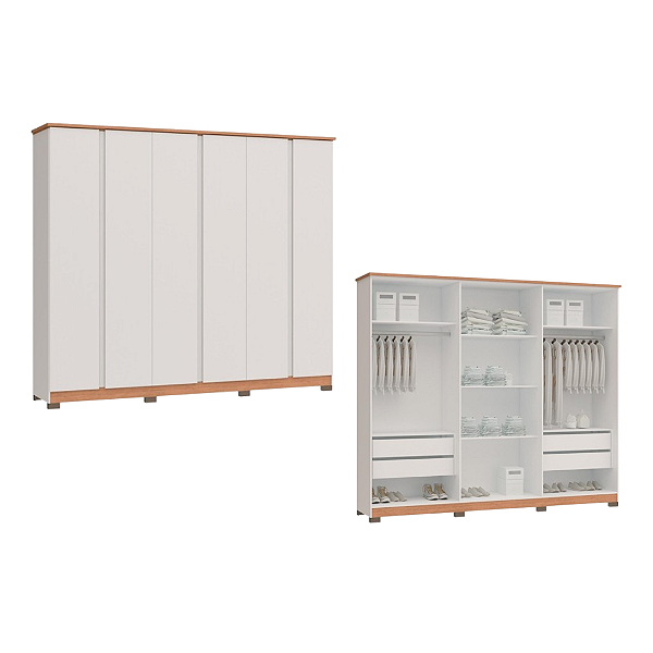 Roupeiro 06 Portas Zeus 100% MDF - 3460M - Branco - Moveis Castro