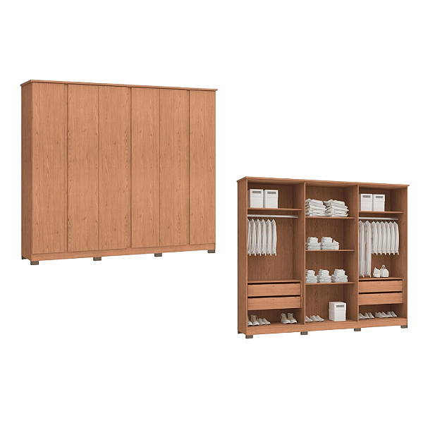 Roupeiro 06 Portas Zeus 100% MDF - 3460M - Cedro - Moveis Castro