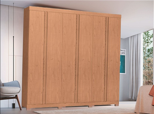 Roupeiro 06 Portas Eros 100% MDF - 3450M - Cedro - Moveis Castro