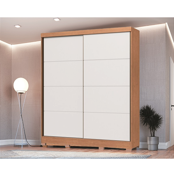 Roupeiro 02 Portas de Correr Pontal 100% MDF - 0920M - Cedro/Branco - Moveis Castro