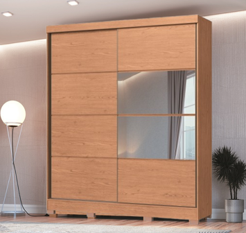 Roupeiro 02 Portas de Correr Pontal 100% MDF c/ Espelho P - 0920M - Cedro - Moveis Castro