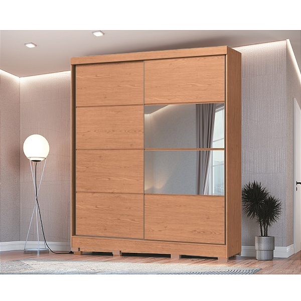 Roupeiro 02 Portas de Correr Pontal 100% MDF com Espelho - 0920M - Cedro - Moveis Castro