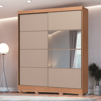 Roupeiro 02 Portas de Correr Pontal 100% MDF c/ Espelho P - 0920M - Cedro/Duna - Moveis Castro