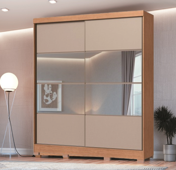 Roupeiro 02 Portas de Correr Pontal 100% MDF c/ Espelho G - 0920M - Cedro/Duna - Moveis Castro