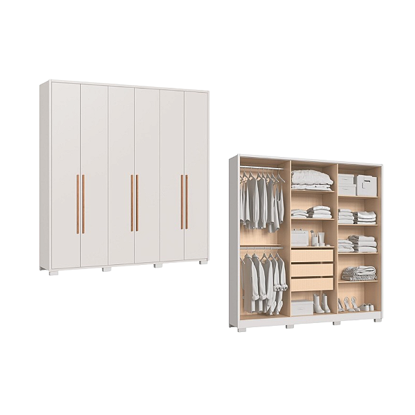 Roupeiro 06 Portas Safira 100% MDF - 3420M - Branco - Moveis Castro