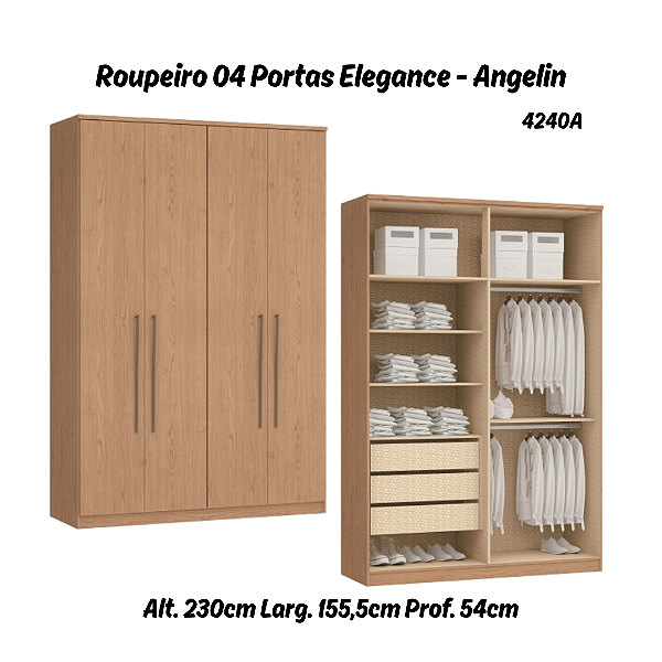 Roupeiro 04 Portas Elegance - 4240A - Angelin - Moveis Castro