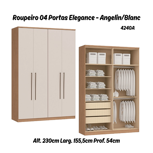 Roupeiro 04 Portas Elegance - 4240A - Angelin/Blanc - Moveis Castro