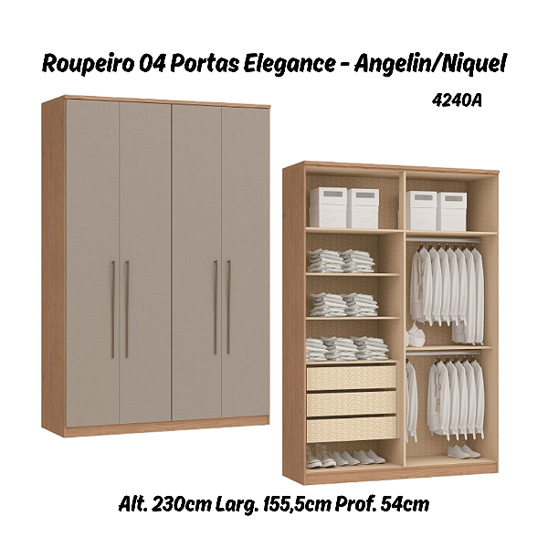 Roupeiro 04 Portas Elegance - 4240A - Angelin/Niquel - Moveis Castro